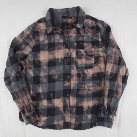 Star Wars Mandalorian Shirt Womens‎ S Black Gray Tie Dye Flannel Grogu Baby Yoda - Picture 3 of 9